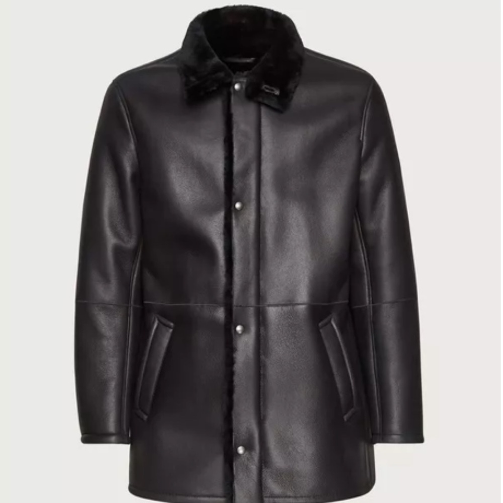 Salvatore Ferragamo Mens Black Shearling Jacket  EU SZ 50